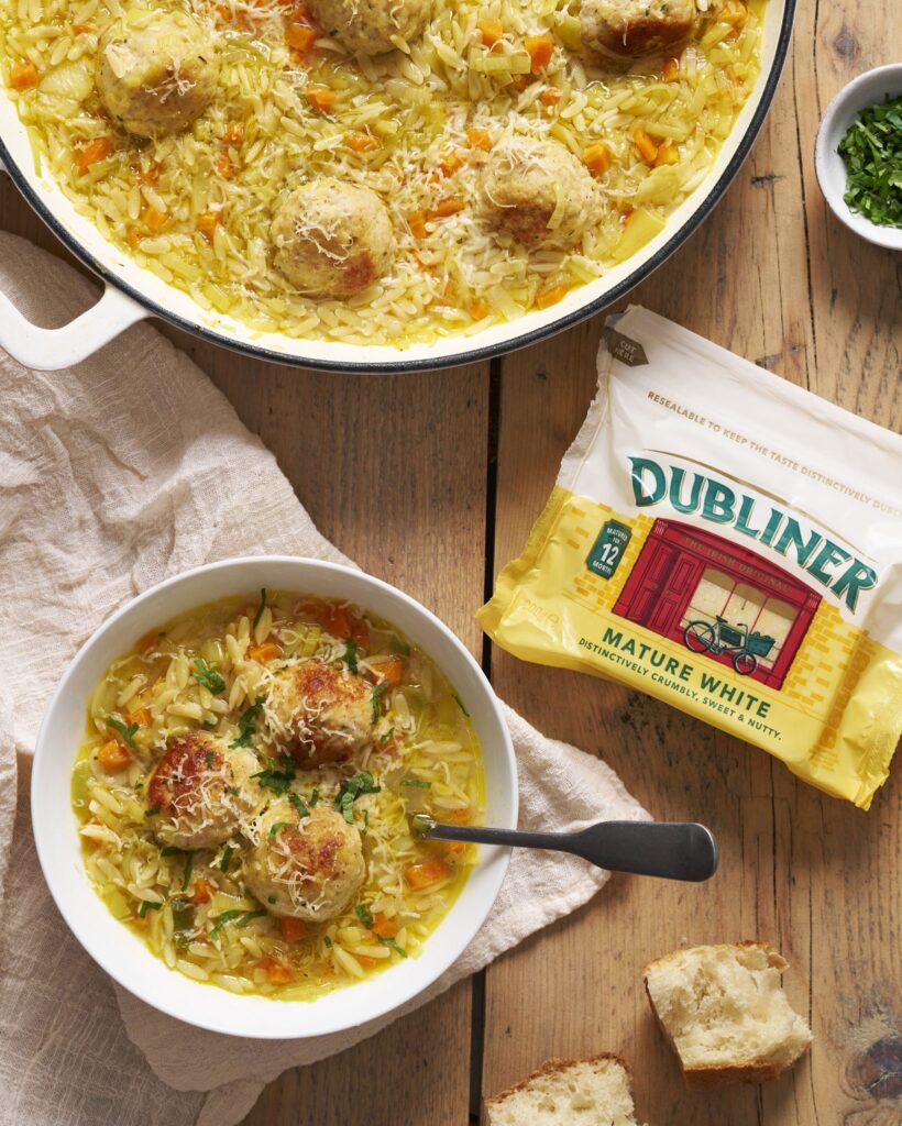 Cheesy Turkey Meatball and Orzo Stew